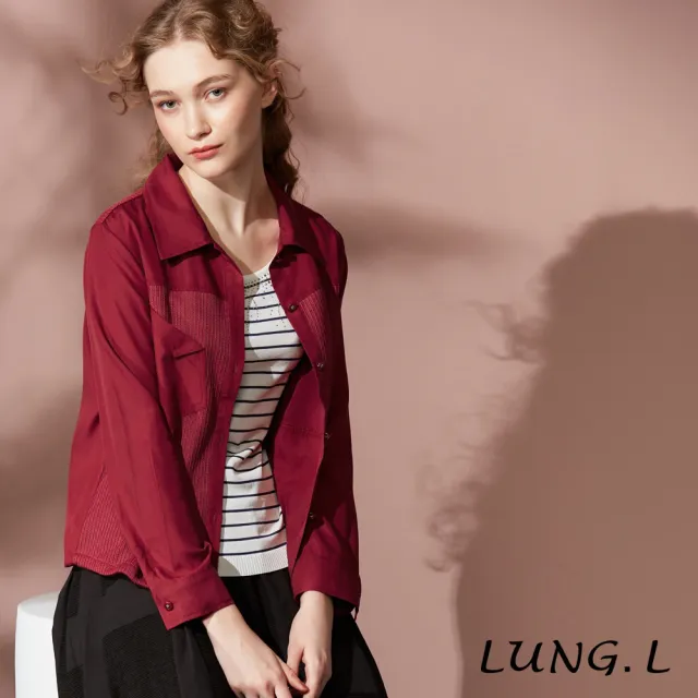 【LUNG.L 林佳樺】LT69C 酒紅色異素材拼長袖女裝襯衫(秋冬新品)