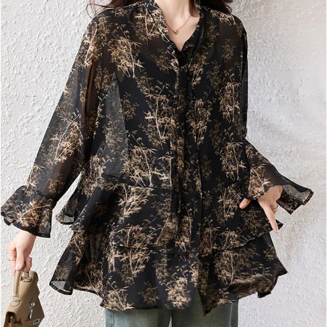 【麗質達人】9108印花長袖上衣-LY(L-5XL)