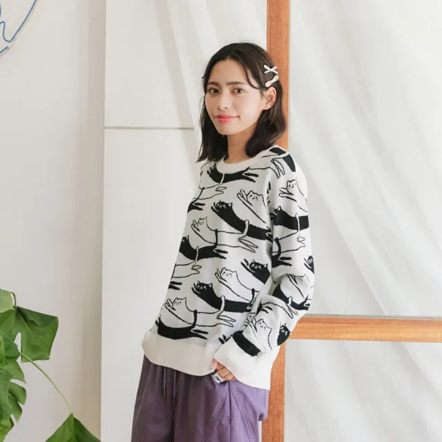 【Dailo】午後慵懶趴趴喵緹花針織上衣(白 杏 灰/魅力商品)