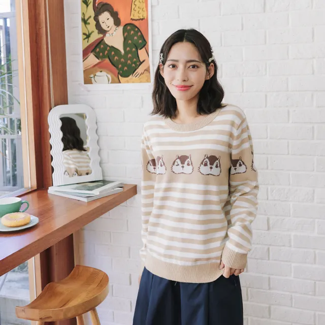 【Dailo】小飛鼠休閒條紋針織上衣(藍 粉 卡/魅力商品)