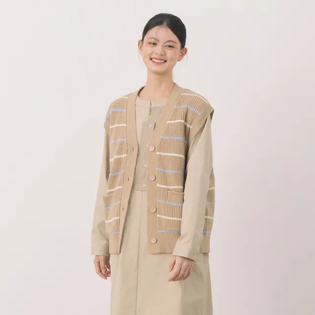 【MOSS CLUB】復古條紋V領針織背心(藍 卡 灰/魅力商品)