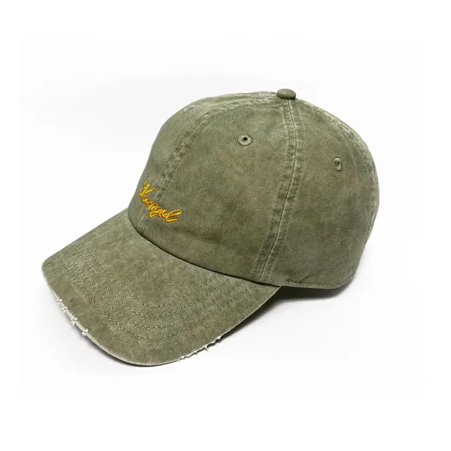 【KANGOL】Washed 微刷破草寫棒球帽(灰綠色)