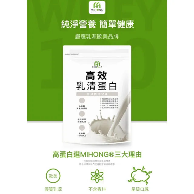 【MIHONG米鴻生醫】即溶式濃縮-高效乳清蛋白添加.高蛋白.大豆卵磷脂 x2袋(500克/袋)