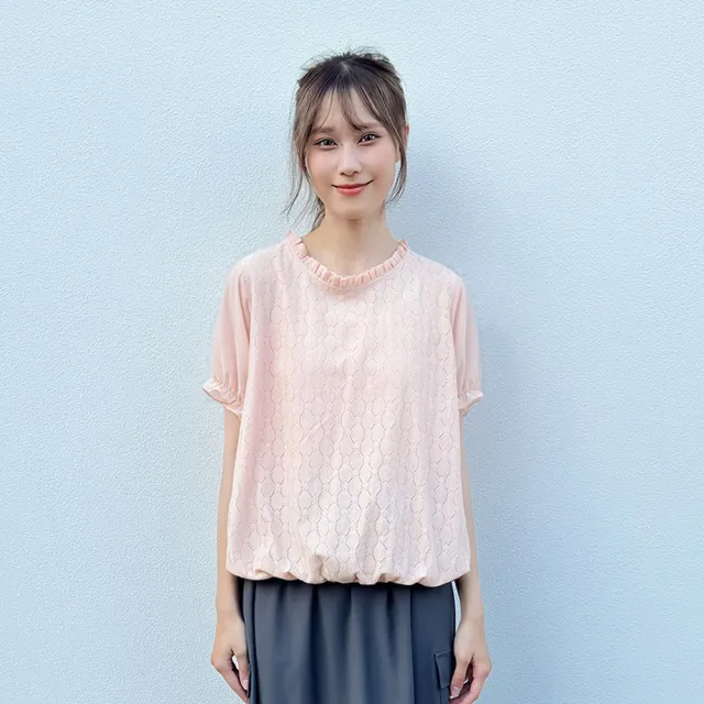 【Hana Mokuba】花木馬日系女裝小花波浪荷葉邊氣質收口上衣(上衣)