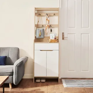 【hoi! 好好生活】Linsy美式現代小戶型附掛勾雙門對開鞋櫃0.6M 原木+白色 JS2N