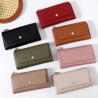 【Sp house】歐風經典荔枝紋皮革多卡位三折磁扣長夾(7色可選)