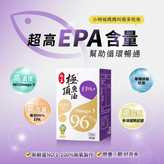 【娘家官方直營】Omega-3 96% 極頂魚油 4盒(30粒/盒.高濃度EPA1140)