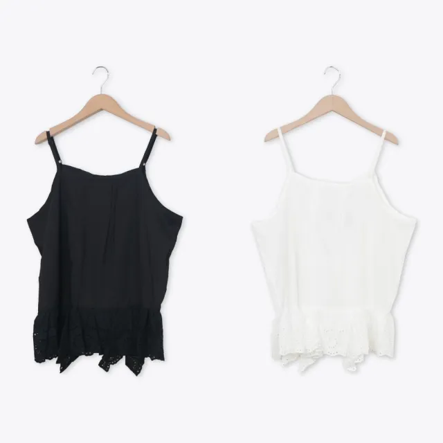 【MOSS CLUB】肩帶可調整下襬蕾絲短版背心(黑 白/魅力商品)