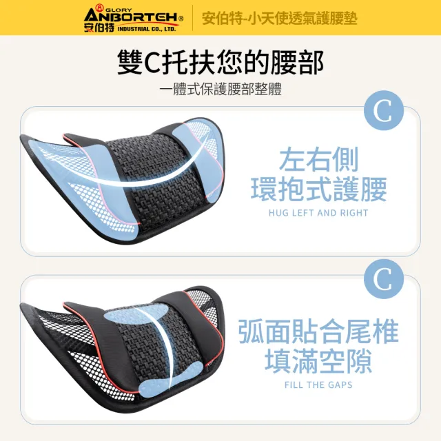 【ANBORTEH 安伯特】小天使透氣護腰墊-快(車用護腰墊 車用靠墊 車用腰枕 車用靠腰墊 汽車靠墊)