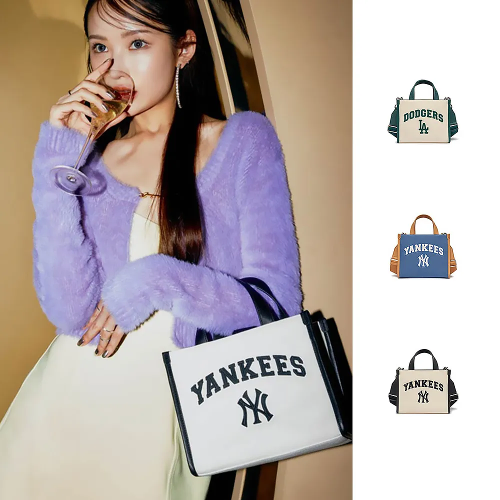 【MLB】帆布小托特包 斜背包 Varsity系列 道奇/洋基隊(3AORS083N-三色任選)