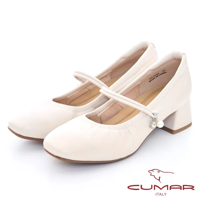 【CUMAR】芭蕾舞鞋瑪莉珍粗跟鞋(米色)
