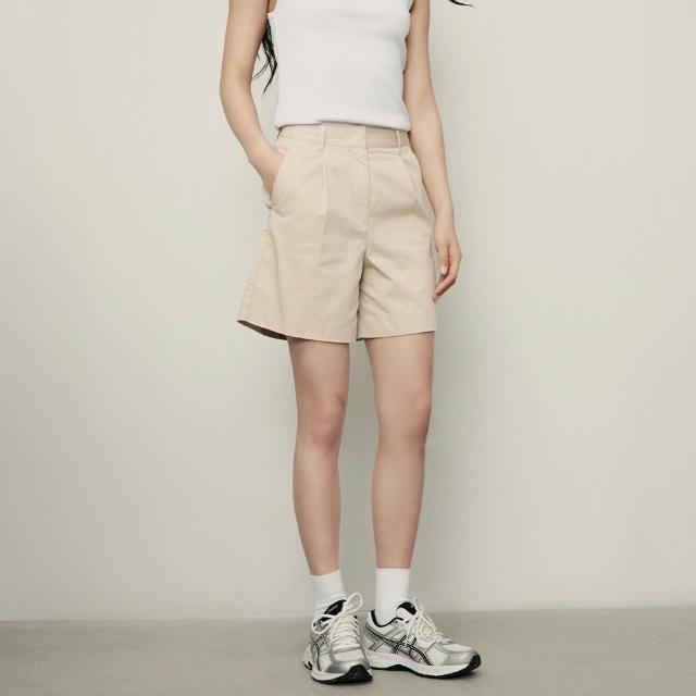 【GIORDANO 佐丹奴】韓系選品 女裝通勤純棉壓褶中腰休閒短褲(多色任選)