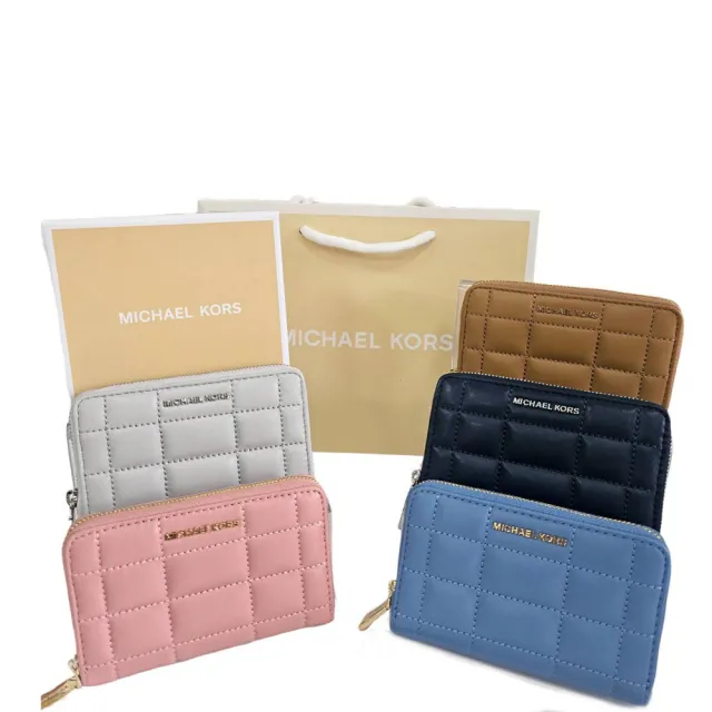 【Michael Kors】MK　JET SET 立體LOGO拉鍊絎縫小香風格子零錢包禮盒組(送禮)