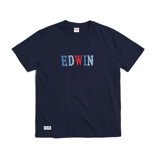 【EDWIN】男裝 再生系列 CORE 英文字母印花短袖T恤(丈青色)