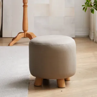 【hoi! 好好生活】源氏木語實木科技布小圓凳 S03158(多色可選)