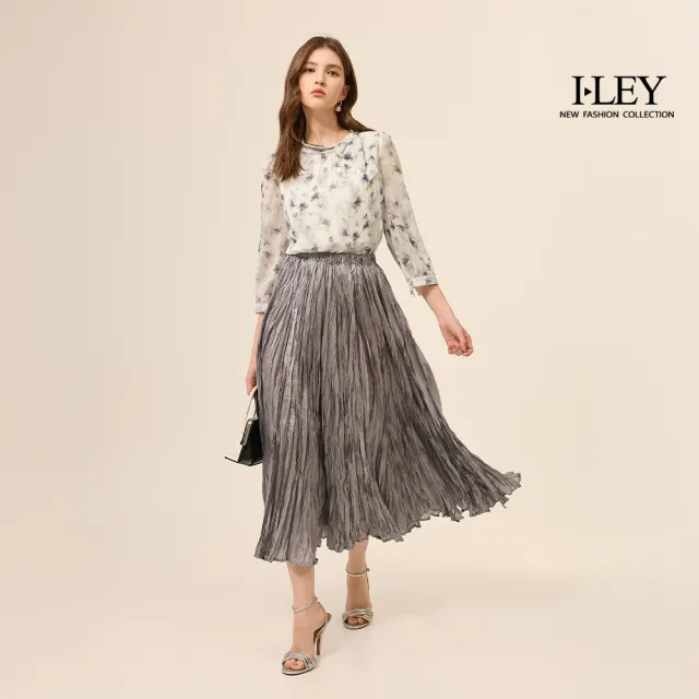 【ILEY 伊蕾】綁結圓領銀蔥精緻雪紡上衣(紫；M-XL；1253021440)