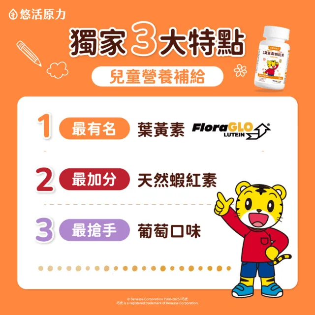【悠活原力】巧虎聯名小悠活兒童葉黃素+蝦紅素咀嚼錠x1(60錠/瓶 葡萄口味 玉米黃素 山桑子 黑醋栗 枸杞)
