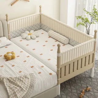 【窩居】實木拼接床 送6cm乳膠椰棕床墊(可升降高護欄 床邊床 側邊小床 拼接大床)