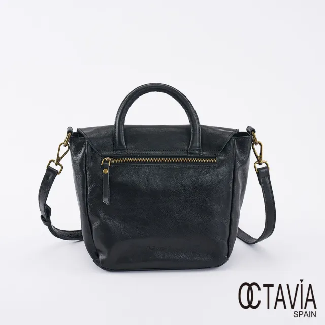 【OCTAVIA 8】雙11 真皮- 文學系 雙皮帶釦手提肩背牛皮郵差書包 - 四書黑(韓系書包 牛皮郵差包)