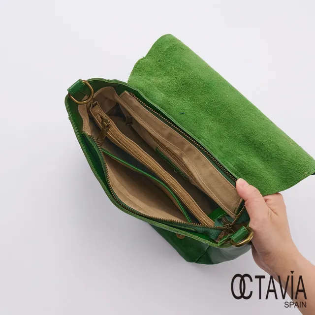 【OCTAVIA 8】雙11 真皮- 文學系 雙皮帶釦手提肩背牛皮郵差書包 - 史記綠(韓系書包 牛皮郵差包)