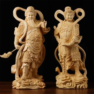 【MoonDy】崖柏木 雕刻 木雕 佛像擺件 關公珈藍 左右護法 韋陀佛像 供奉佛堂擺設