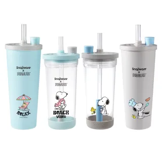 【CorelleBrands 康寧餐具】Snoopy鋅light輕瓷保溫保冰吸管杯850ml+Tritan840ml(海灘假期/陽光早午餐)