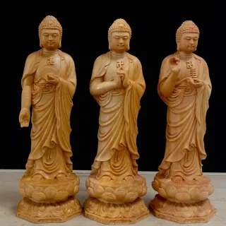 【KT DADA】佛像擺件 阿彌陀佛 木雕佛像 供奉禮佛 崖柏 雕刻 木雕 西方三聖