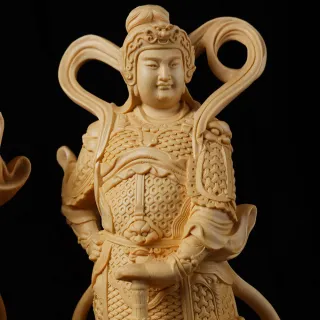 【KT DADA】韋陀佛像 崖柏木 雕刻 木雕 左右護法 供奉佛堂擺設 佛像擺件 關公珈藍
