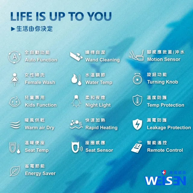 【JTAccord 台灣吉田】WEISEN美國威森智能型全自動超級馬桶MS-1313(免費基本安裝不含拆除舊馬桶)