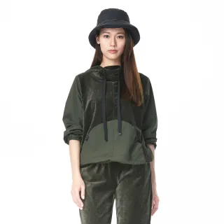 【KeyWear 奇威名品】異材質拼接連帽長袖上衣
