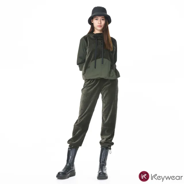 【KeyWear 奇威名品】異材質拼接連帽長袖上衣