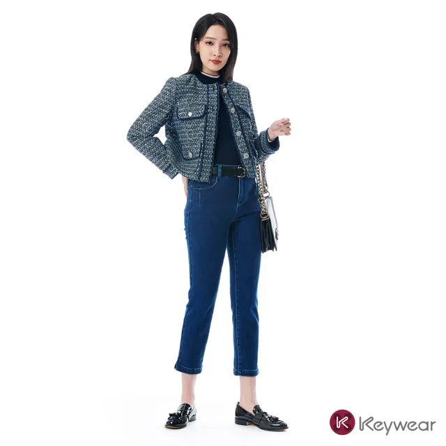 【KeyWear 奇威名品】珠片繡緹花小香風長袖外套