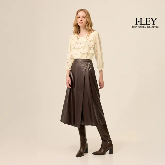 【ILEY 伊蕾】波點銀蔥層次壓褶雪紡上衣(杏；M-XL；1253181110)