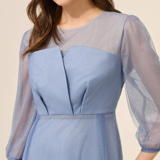 【ILEY 伊蕾】優雅銀蔥網紗收腰長洋裝禮服(藍；M-2L；1253527004)