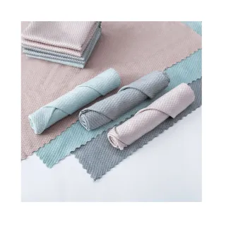 【amica】魚鱗格紋浪邊細纖維抹布5入組(去水痕抹布 魚鱗格紋抹布 擦玻璃 餐具 去水痕 大掃除 清潔用品)