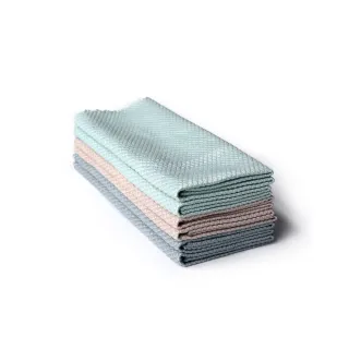 【amica】魚鱗格紋浪邊細纖維抹布5入組(去水痕抹布 魚鱗格紋抹布 擦玻璃 餐具 去水痕 大掃除 清潔用品)