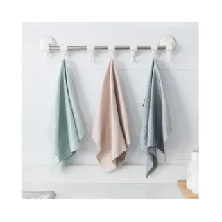 【amica】魚鱗格紋浪邊細纖維抹布5入組(去水痕抹布 魚鱗格紋抹布 擦玻璃 餐具 去水痕 大掃除 清潔用品)