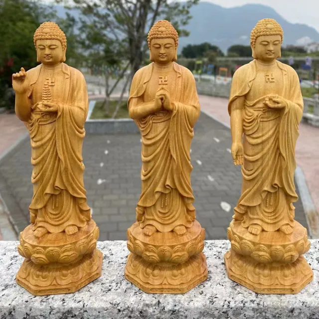 【LEESA】阿彌陀佛像\木雕藝術\禮佛供奉\西方三聖像\供奉擺設\佛堂靜修\崖柏雕刻佛像\佛堂裝飾用品