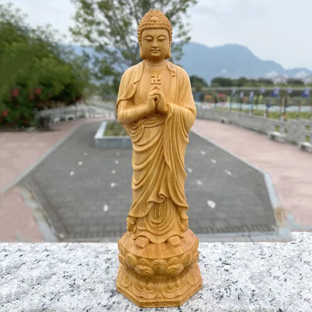 【LEESA】阿彌陀佛像\木雕藝術\禮佛供奉\西方三聖像\供奉擺設\佛堂靜修\崖柏雕刻佛像\佛堂裝飾用品