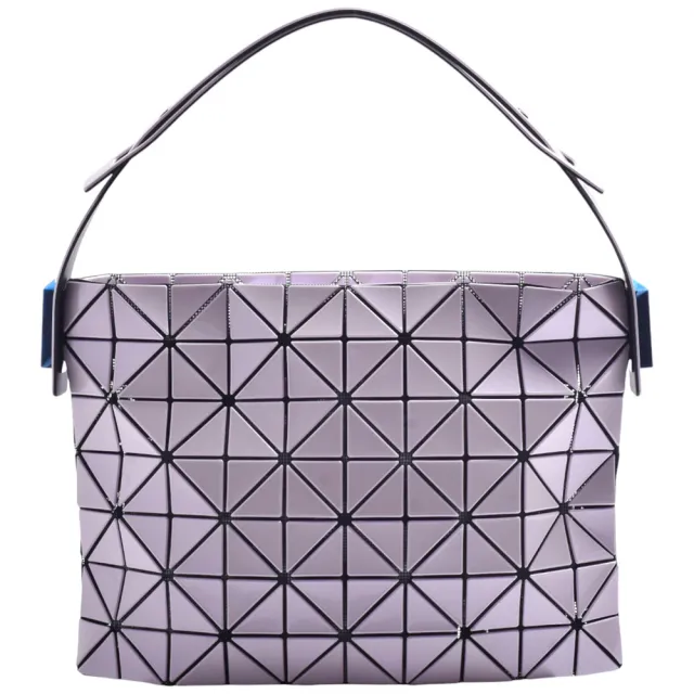 【ISSEY MIYAKE 三宅一生】三宅一生BAOBAO幾何方格手提/肩背新月包(S-珍珠粉色BB56-AG471-28)