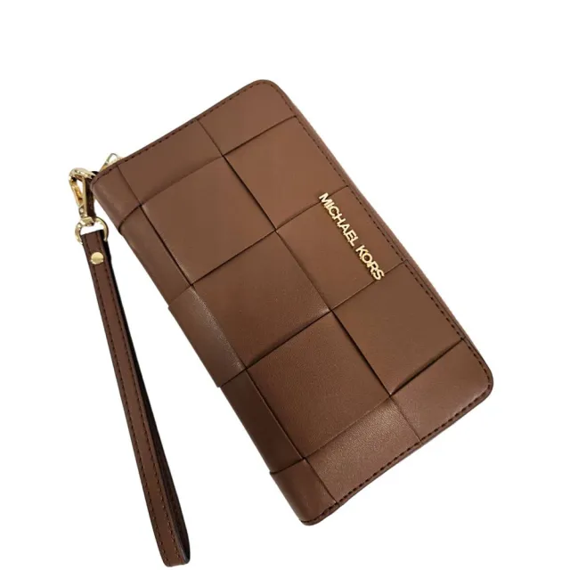【Michael Kors】MK 編織造型純素皮革拉鍊手拿長夾禮盒(送禮)