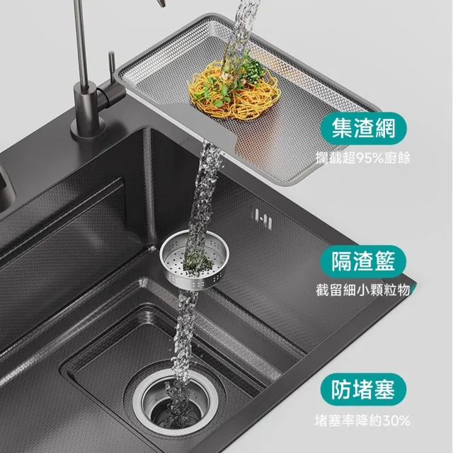 【匠藝家居】現貨 集渣抗刮壓紋水槽 80*45公分 贈抽拉龍頭(304不鏽鋼大單槽 洗碗槽 洗菜池 廚房水槽)