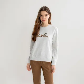 【Arnold Palmer 雨傘】女裝-草寫LOGO經典格貼布繡長袖大學T(淺麻灰色)