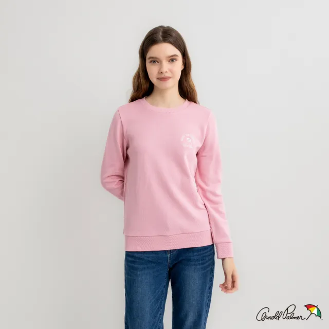 【Arnold Palmer 雨傘】女裝-刺繡小傘LOGO長袖圓領大學T(粉紅色)