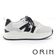【ORIN】復古撞色磨砂真皮綁帶厚底休閒鞋(米色)