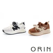 【ORIN】復古撞色磨砂真皮綁帶厚底休閒鞋(米色)