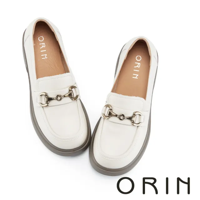 【ORIN】經典牛皮馬銜釦厚底樂福鞋(米白)