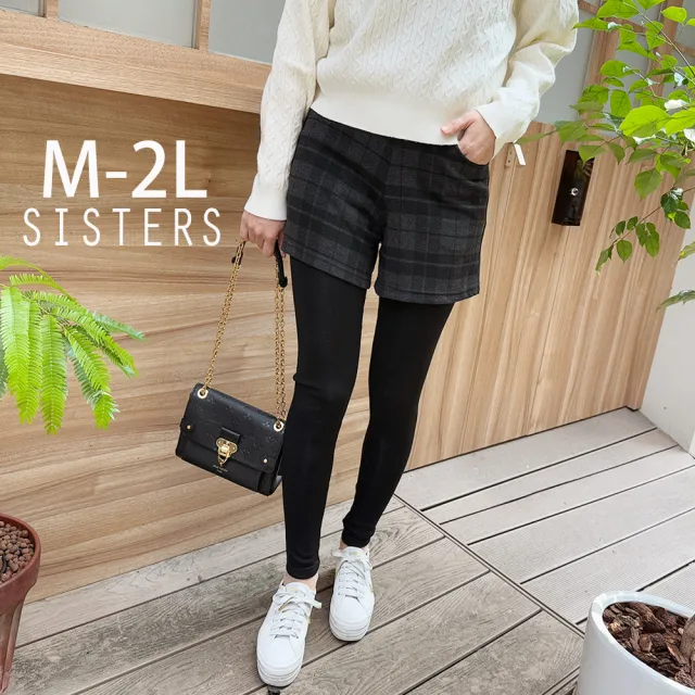 【SISTERS】顯瘦假兩件式短褲內磨毛內搭褲/M-2L(女下著/保暖褲/女褲子/短褲/磨毛/顯瘦)