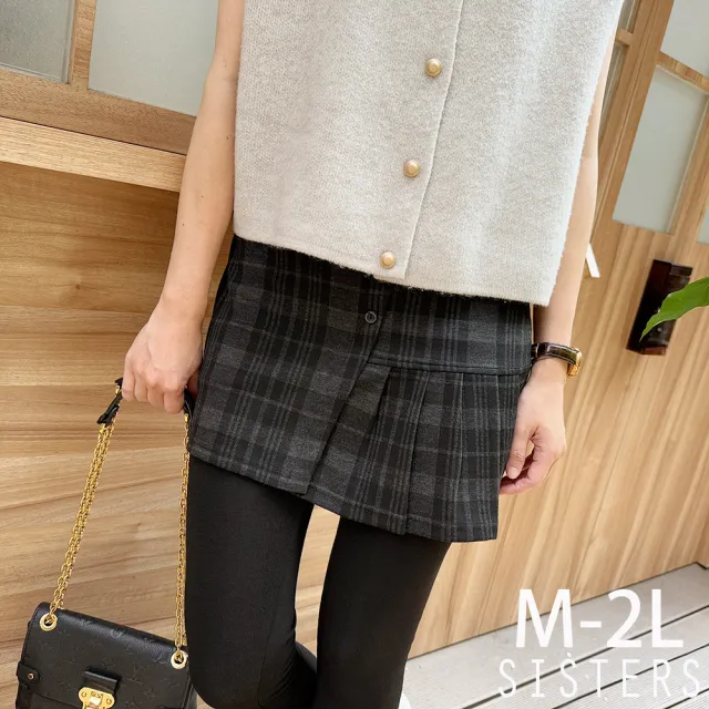 【SISTERS】格紋短裙內磨毛顯瘦假兩件式內搭褲/M-2L(女下著/保暖褲/女褲子/短裙/磨毛/顯瘦)