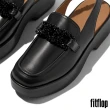 【FitFlop】F-LUMA 串珠鏈條皮革露跟樂福鞋-女(黑色)